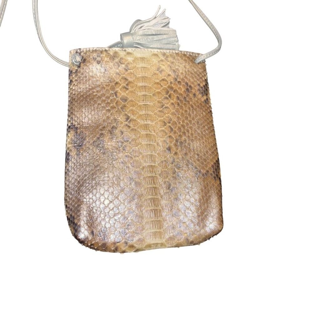 Presmer Genuine Python Skin Crossbody Bag With Tassel